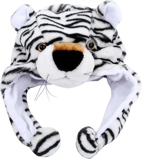 Chapeau tigre Witte rabats oreilles - bonnet fourrure peluche imprimé tigre  blanc | bol.com