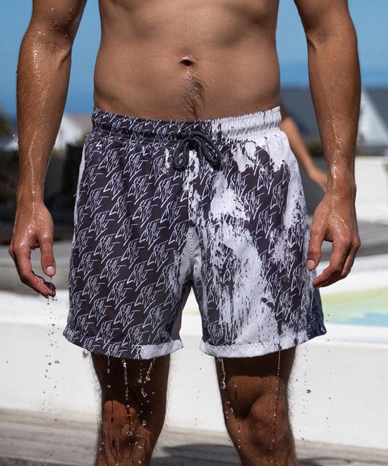 SEA'SONS - Zwembroek Jongens - Kleurveranderend - Creativity Print - Donker Grijs Wit - Maat 146