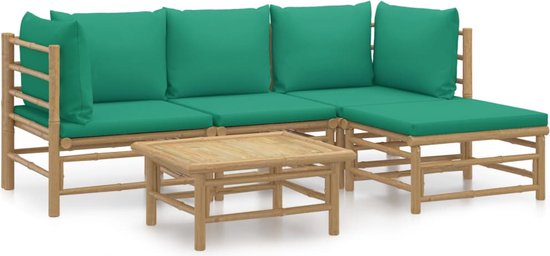 vidaXL - 5-delige - Loungeset - met - kussens - bamboe - groen