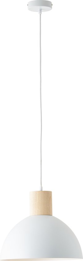 Brilliant Daintree hanglamp 34cm wit/naturel metaal/hout 1x A60, E27, 60 W, geschikt voor normale lamp (niet inbegrepen)