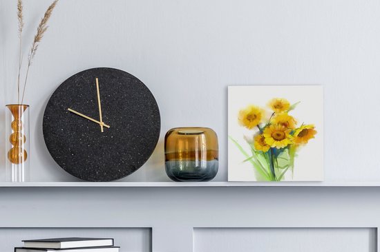 Peinture à l'huile sur toile - Tournesols - Couleurs - 20x20 cm - Décoration murale