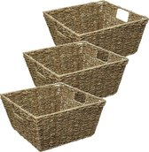 5Five Rieten opbergmand - 3x - gevlochten - beige/zwart - 31 x 31 x 15 cm - kastmanden