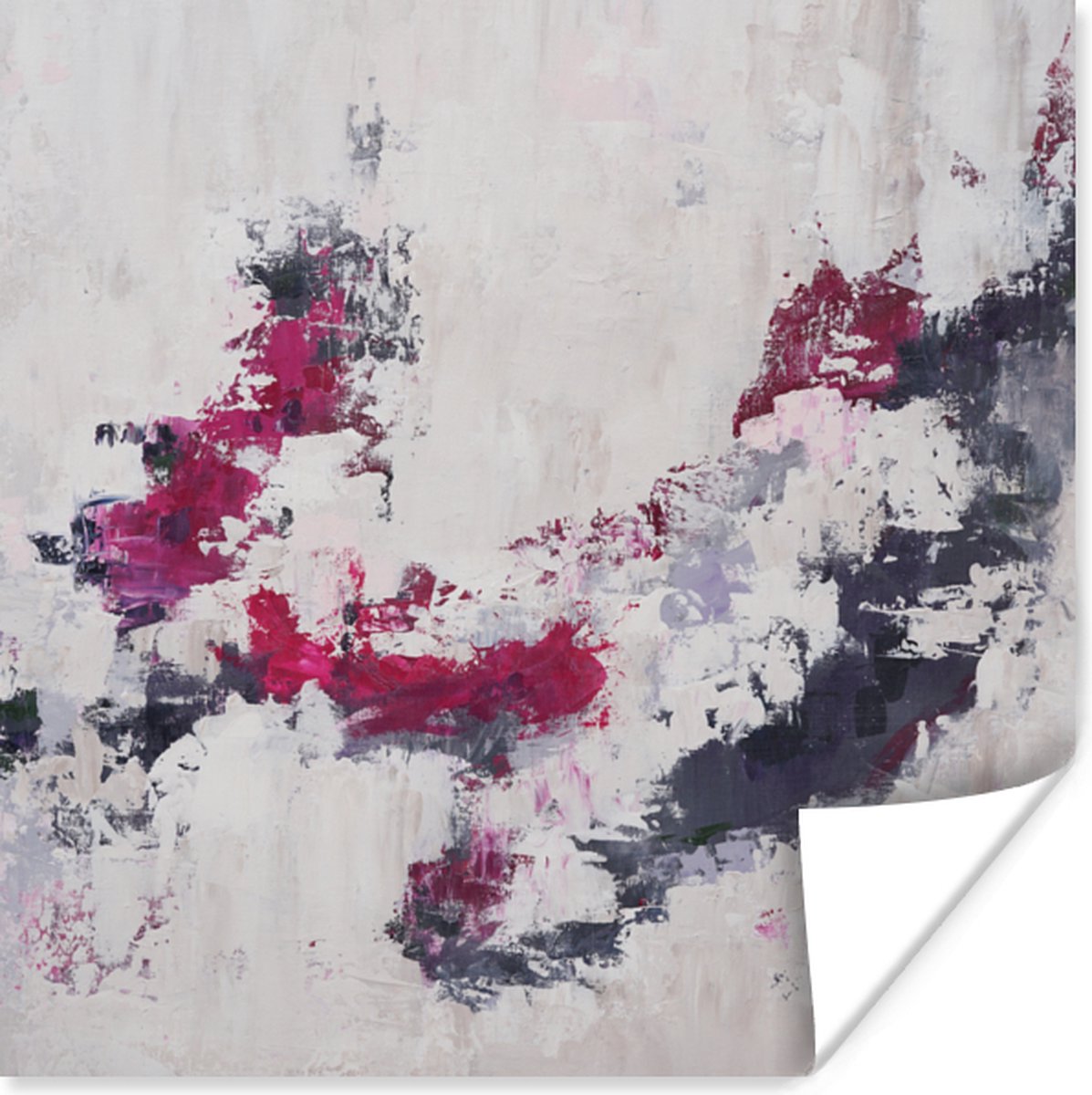 Poster Verf - Roze - Grijs - Kunst - 30x30 cm