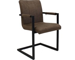 Happyment Eetkamerstoel Valino - Taupe microvezel - Metalen poten - set van 1 - Zithoogte 46cm
