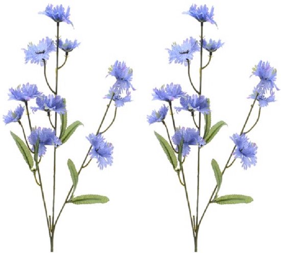 2x stuks kunstbloemen Korenbloem/centaurea cyanus takken paars 55 cm - Kunstplanten en steelbloemen