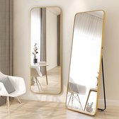 Buxibo - Miroir Mural Design Minimaliste - Miroir Rectangulaire Sur Pied avec Bord Métallique - Moderne - Miroir Dressing / Miroir Salle de Bain - Or - 50x160x3 CM