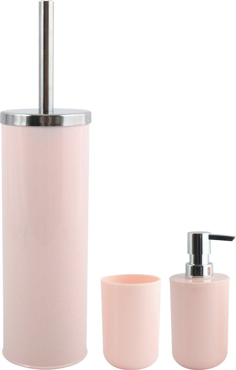 MSV Toiletborstel in houder/beker/zeeppompje badkamer set Moods - metaal/kunststof - lichtroze