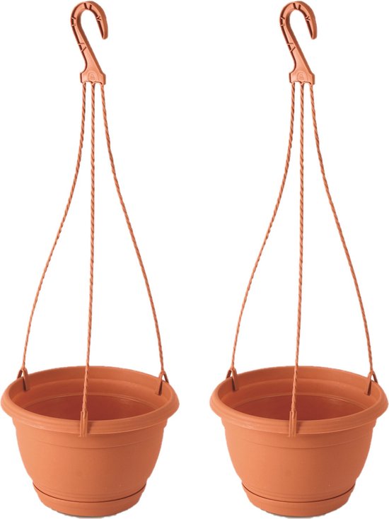 4x pièces pot de fleur à suspendre en terre cuite / cache-pot plastique  avec soucoupe