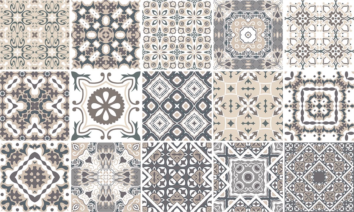 Plaktegels - Zelfklevende Tegels - 15x15 cm - Ulticool - Beige Grijs Wit Marokkaans - 15 stuks - Decoratie Sticker Tegels - Plakfolie Tegelstickers - Sticktiles Decoratiefolie Meubel Folie Kastjes - Badkamer - Keuken