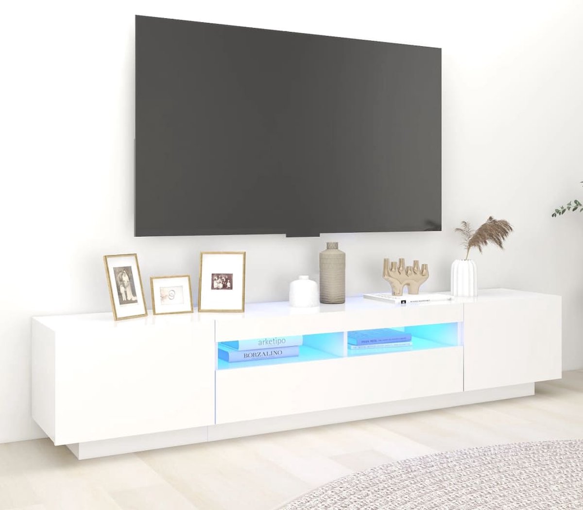 vidaXL Led-verlichting - Tv-meubel - Tv-meubel met LED-verlichting 200x35x40 cm wit - Houten Tv-meubel - Rgb Led - Salon Meubilair