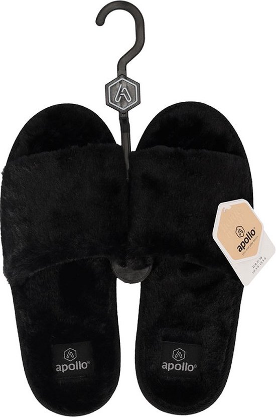 Apollo Instap Pantoffels Dames Ribstructuur Zwart Pantoffels dames