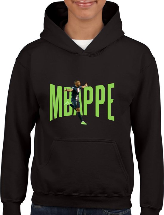 Mbappe groen Kinder Hoodie met afbeelding in kleur - Kinder Hoodie - Zwart - Maat 122 /128 - T-Shirt leeftijd 7 tot 8 jaar - Grappige teksten - Cadeau - Shirt cadeau - Paris Saint-Germain - voetbal - verjaardag -