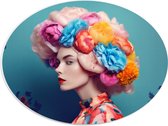 PVC Schuimplaat Ovaal - Vrouw met Bloemen in Haar - 40x30 cm Foto op Ovaal (Met Ophangsysteem)