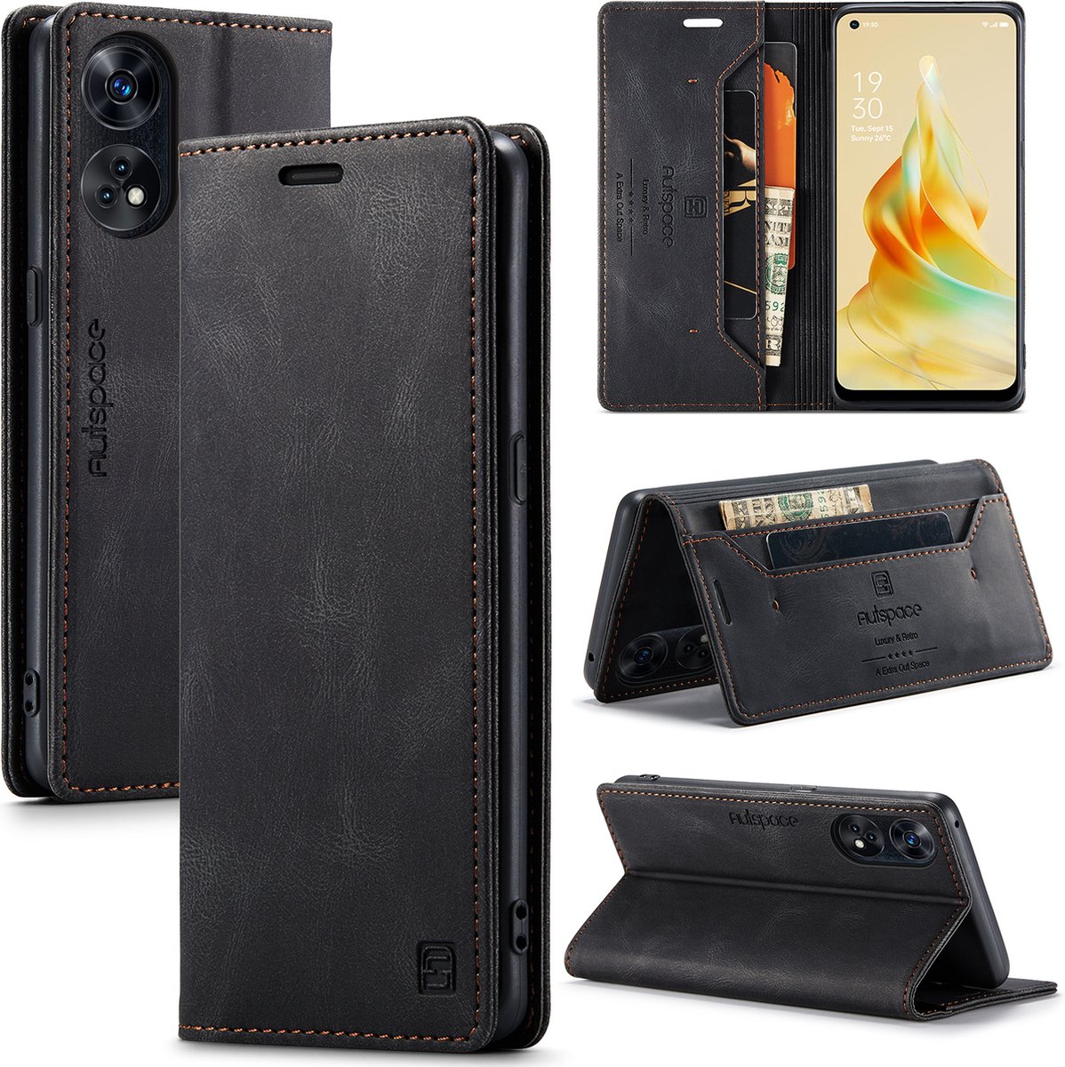 Luxe Flip Case met RFID Bescherming Kaarthouder en Magneetsluiting voor OPPO Reno8 T (4G) _ Zwart