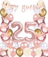 Snoes Ballonnen 25 Jaar Rose Gold White Dots - Compleet Feestpakket met cijfer ballon 25 Jaar - Verjaardag Versiering Slinger Happy Birthday – Folieballon – Latex Ballonnen - Helium Ballonnen - Rose Feestpakket