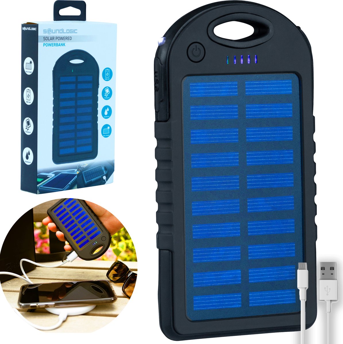 Soundlogic Solar Powerbank Zonneenergie - iPhone & Samsung - Zonnepaneel Oplader / Charger - USB C