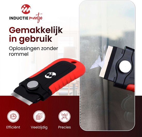 Inductie Maatje® – De Originele Glasschraper – inductie kookplaat schraper – Geschikt voor glas oppervlakten - 10 RVS mesjes