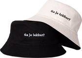 Reversible bucket hat - mybuckethat - ga je lekker - zwart/wit - vissershoedje - katoen - geborduurd