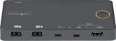 StarTech.com Switch KVM hybride USB-A + HDMI et USB-C à 2 Porto - Moniteur HDMI 2.0 4K 60 Hz unique - Switch KVM HDMI compact pour ordinateur de bureau et/ou ordinateur portable - Alimenté par bus HDMI - Compatible Thunderbolt 3 (SV221HUC4K)