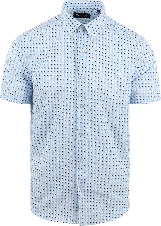 Suitable - Short Sleeve Overhemd Print Blauw - Heren - Maat XL - Regular-fit