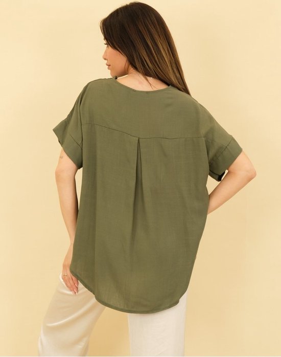 Kleren van A. - Capucine - Oversized asymmetrische blouse - Delina - Kaki - One size