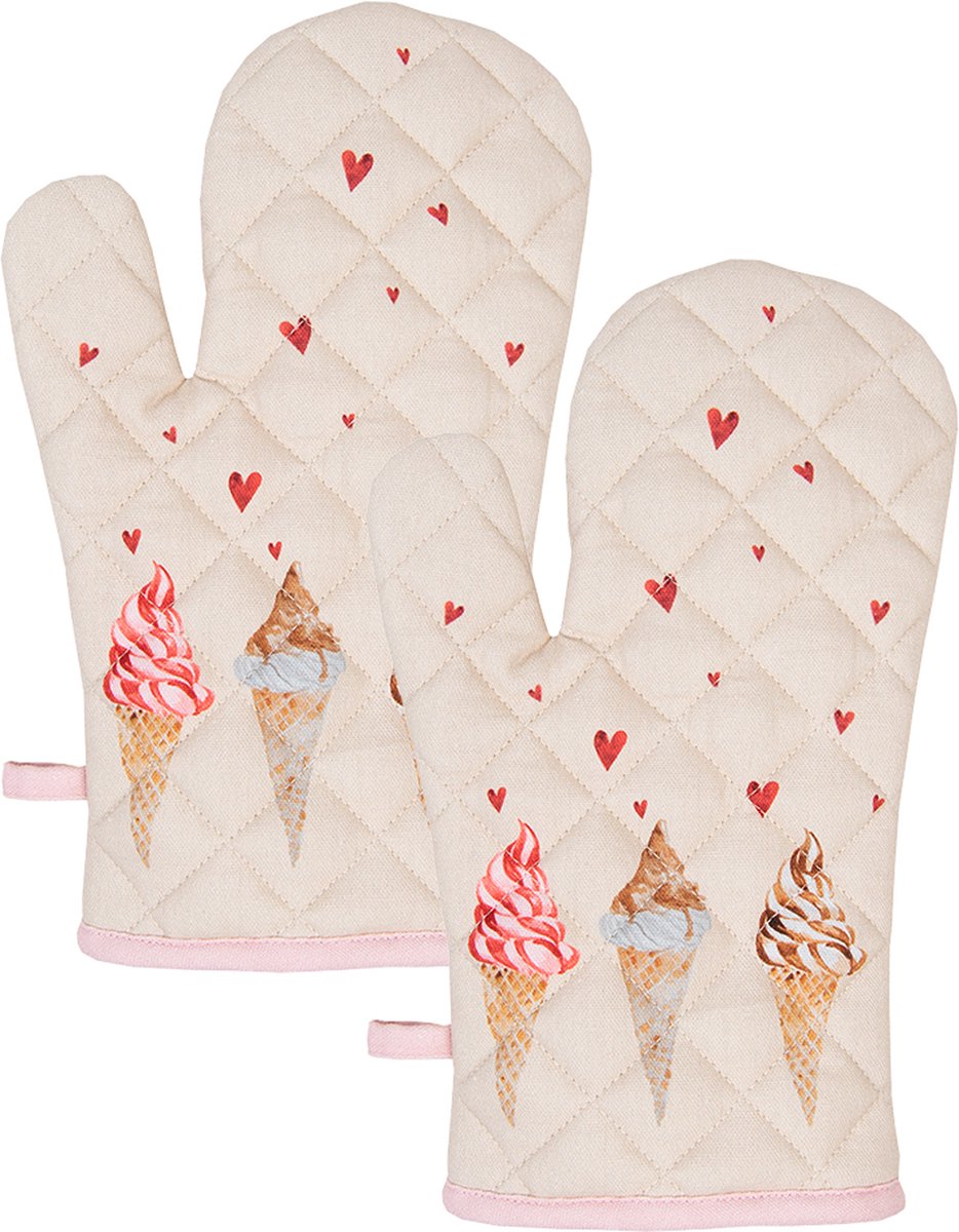 HAES DECO - Set Van 2 Ovenwanten Voor Een Kind - Formaat 12x21 Cm Kleuren Wit Zwart Van 100 Katoen Collectie Love Birds Ovenhandschoenen