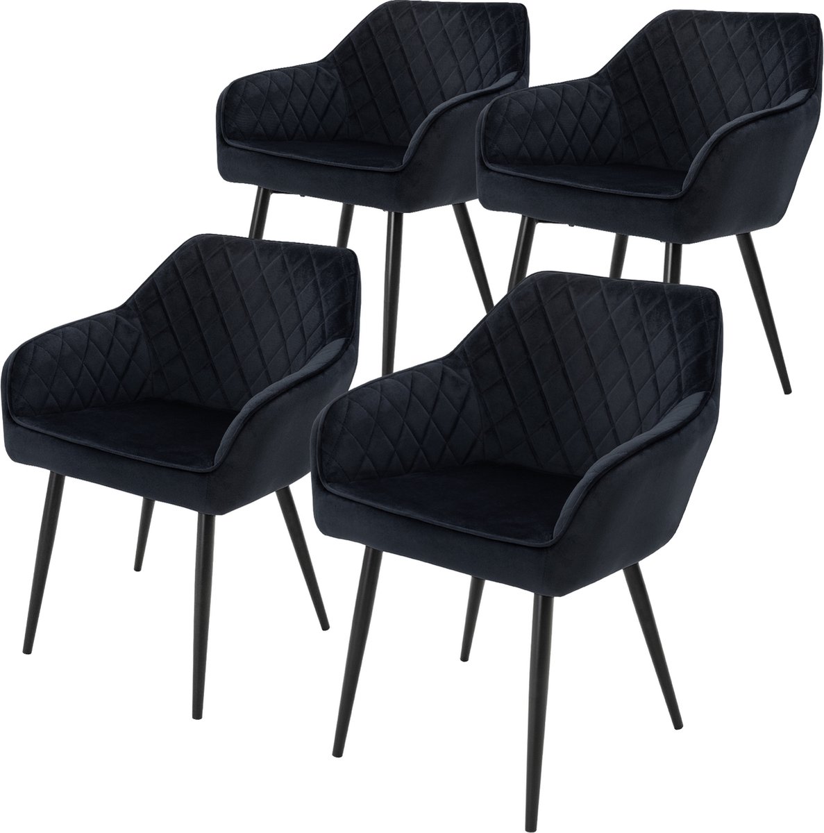 ml-design Eetkamerstoelen set van 4 met armleuningen en rugleuning, zwart stoelen met comfortabele fluweel bekleding, stevige keukenstoelen met zwarte metalen poten, ergonomische en moderne stoelen voor eetkamer en woonkamer in huis