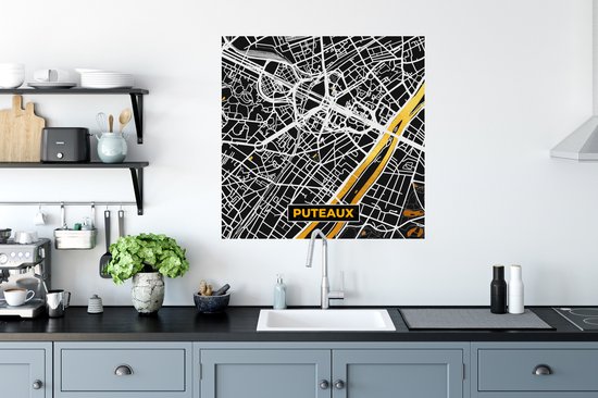Muurstickers - Sticker Folie - Plattegrond – Puteaux – Stadskaart – Kaart – Frankrijk - 80x80 cm - Plakfolie - Muurstickers Kinderkamer - Zelfklevend Behang - Zelfklevend behangpapier - Stickerfolie