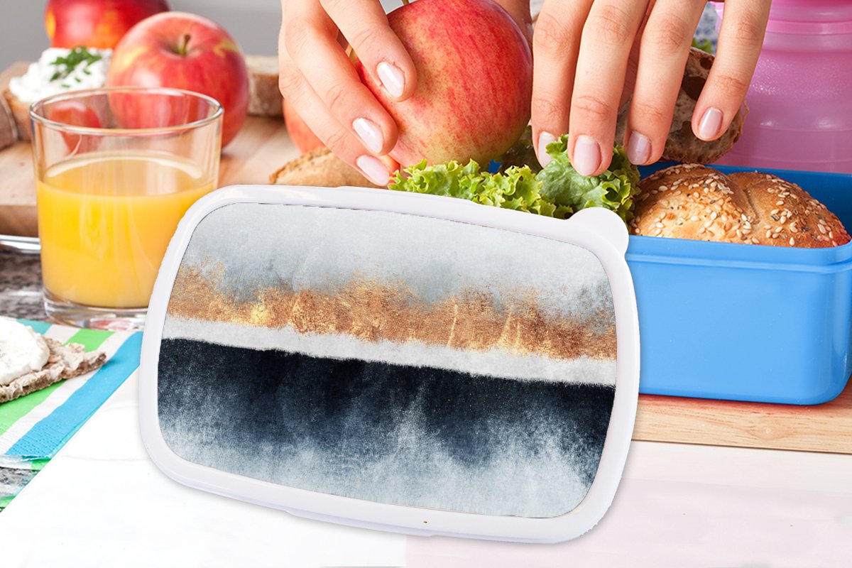 Broodtrommel Blauw - Lunchbox - Brooddoos - Goud - Abstract - Design - 18x12x6 cm - Kinderen - Jongen