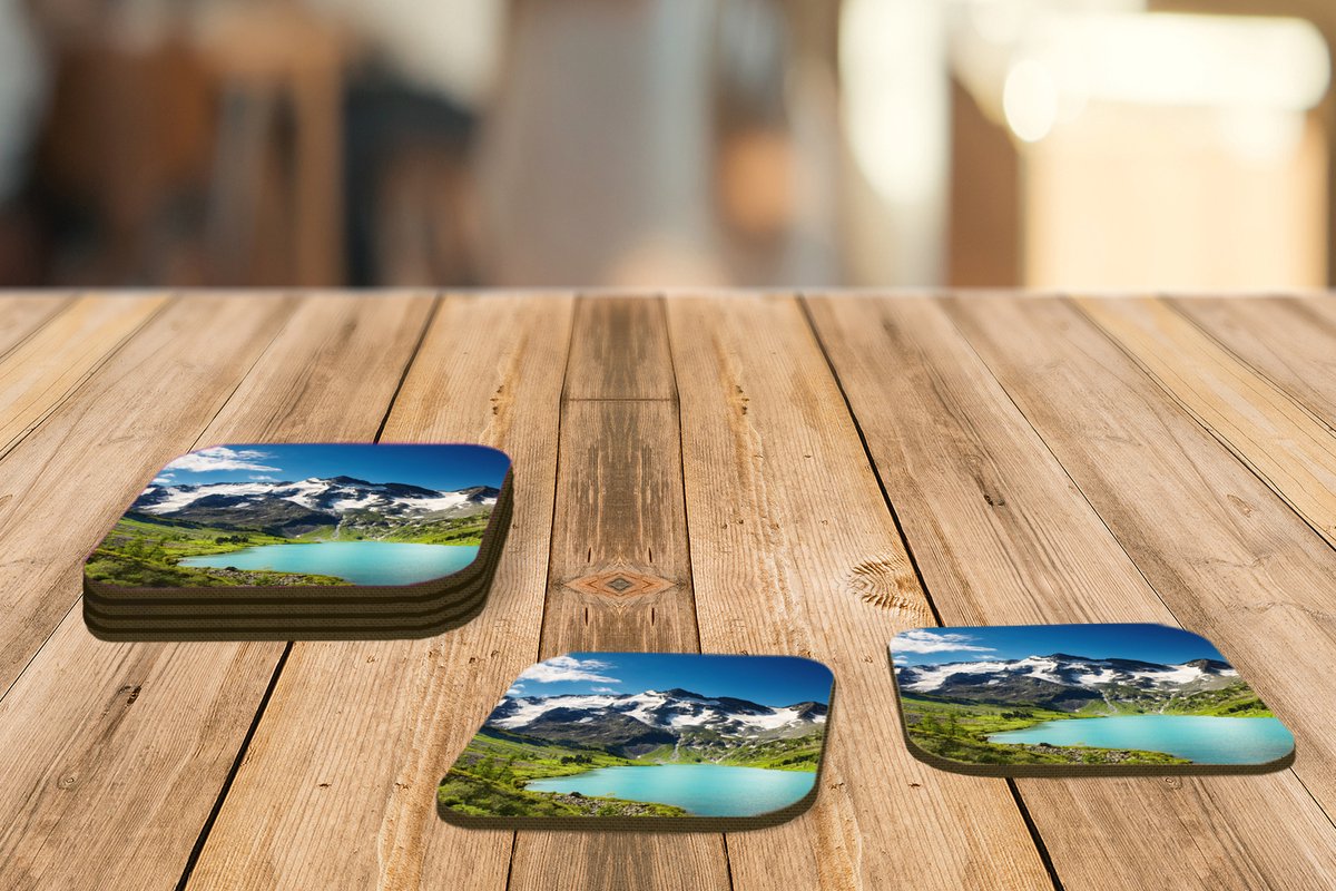 Onderzetters voor glazen - Sneeuw - Berg - Water - 10x10 cm - Glasonderzetters - 6 stuks