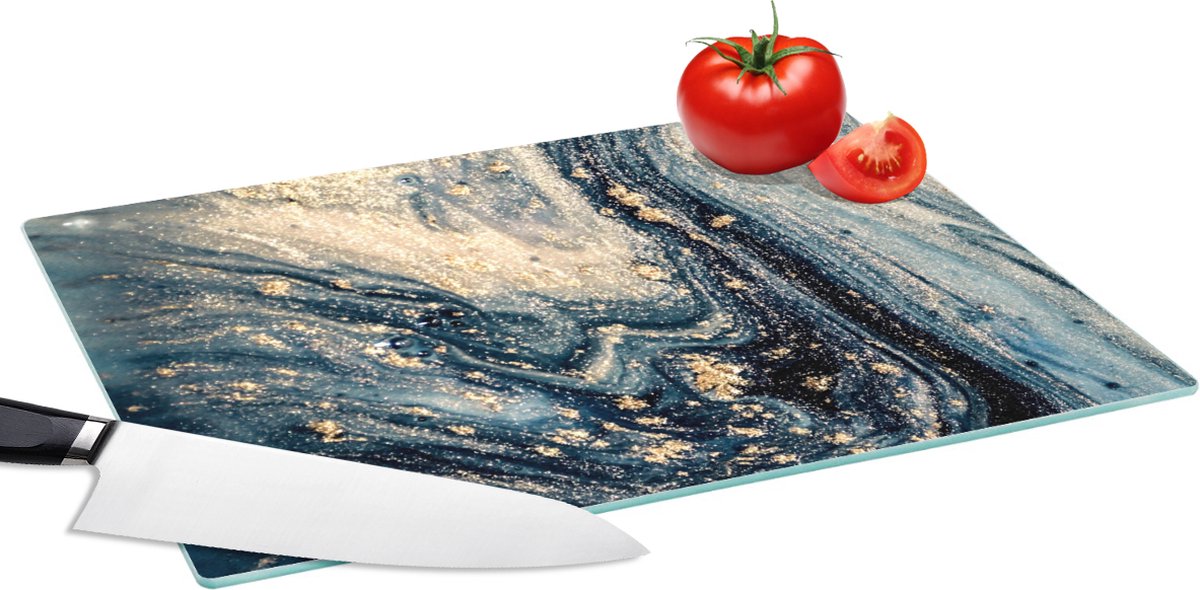 Glazen Snijplank - 39x28 - Marmer - Verf - Glitter - Goud - Snijplanken Glas