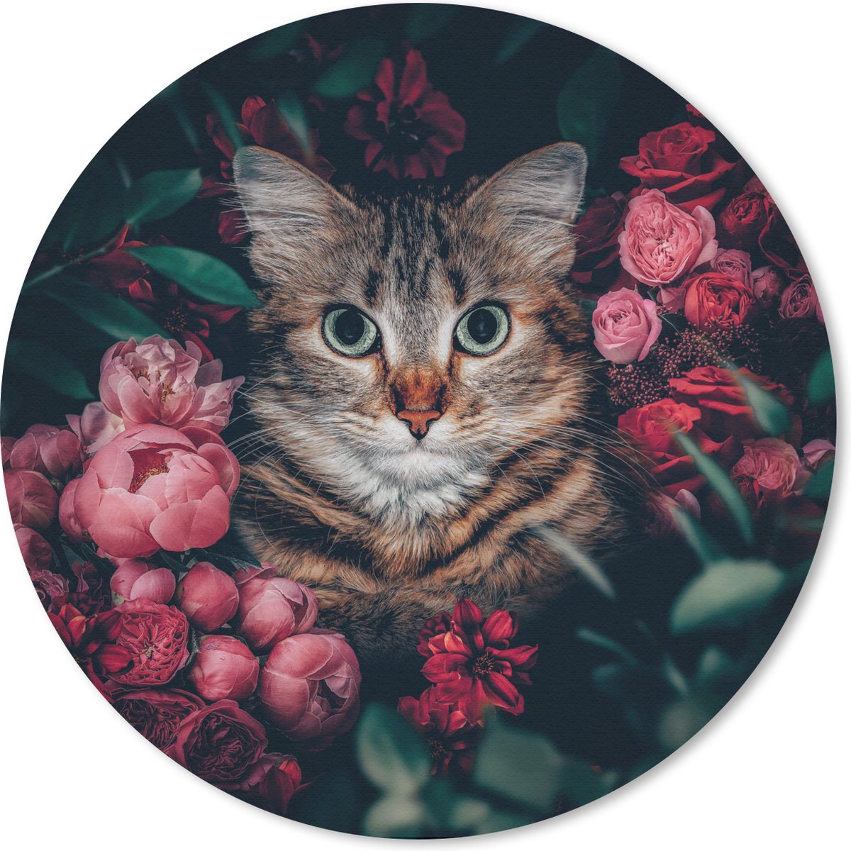 Muismat rond 30x30 cm - Mousepad Kat - Bloemen - Dieren - Botanisch - Ronde muismatten