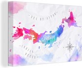 Canvas Wereldkaart - 90x60 - Wanddecoratie Wereldkaart - Kleuren - Japan