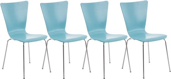 Bezoekersstoel Diera - Blauw - Houten stoel - Set van 4 - Met rugleuning - Vergaderstoel - Zithoogte 45cm