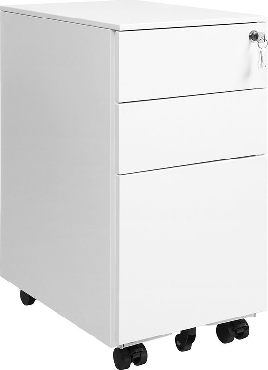 Classeur de Luxe avec serrure - Armoire de bureau - Classeur en métal - Bureau à tiroirs - Wit - 30x45x60cm