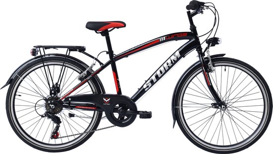 Jongensfiets Storm Beast - Met 6 versnellingen - Racefiets - 22 inch wielmaat - V brakes en remgrepen - Framemaat 33cm - Zwart/rood