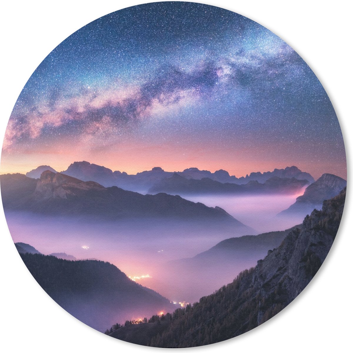 Muismat rond 40x40 cm - Mousepad Bergen - Sterrenhemel - Mist - Ronde muismatten