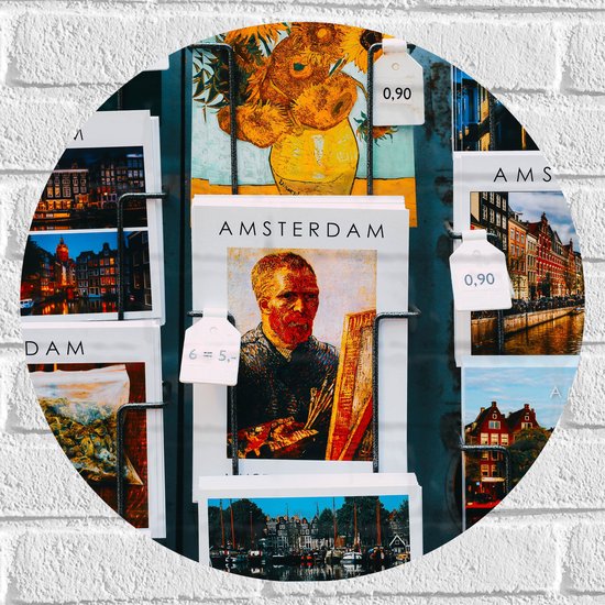 Muursticker Cirkel - Amsterdamse Ansichtkaarten in het Rek - 50x50 cm Foto op Muursticker