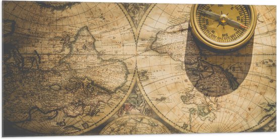 Vlag - Kompas met Wereldkaarten - 100x50 cm Foto op Polyester Vlag