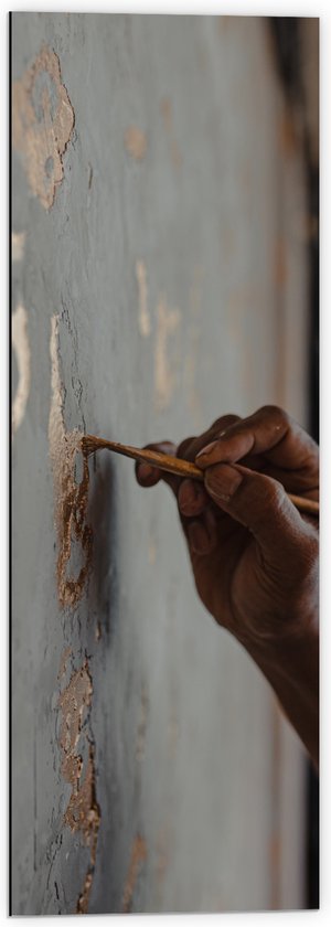 Dibond - Gouden Verf op Muur - 40x120 cm Foto op Aluminium (Met Ophangsysteem)