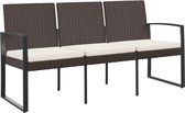 vidaXL - Tuinbank - 3-zits - met - kussens - polypropeen - rattan - bruin