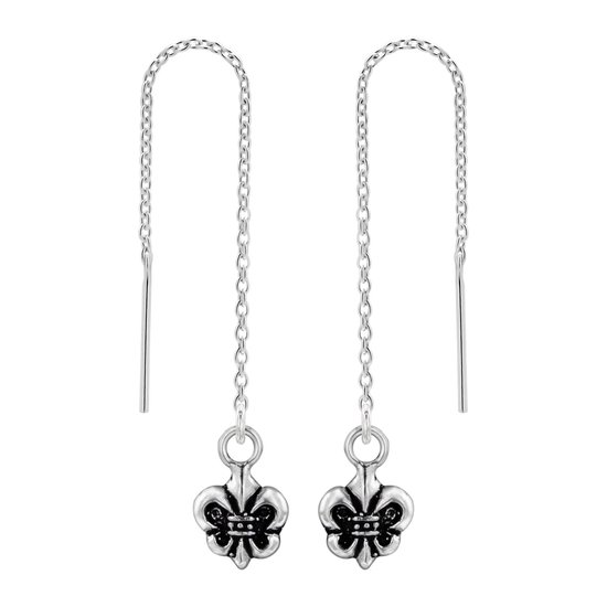 Zilveren oorbellen | Chain oorbellen | Zilveren chain oorbellen, fleur de lis