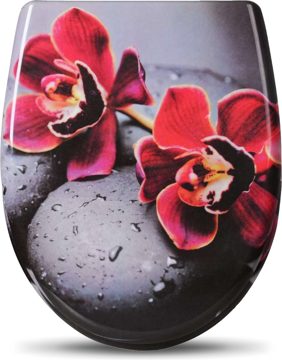 Happyment Toiletbril Antibacteriële - Met Softclose - Universeel - Toiletbrillen met rode bloem print - WC Bril - Toiletzitting