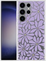 Cazy Hoesje geschikt voor Samsung Galaxy S23 Ultra Abstracte Paarse Bloemen