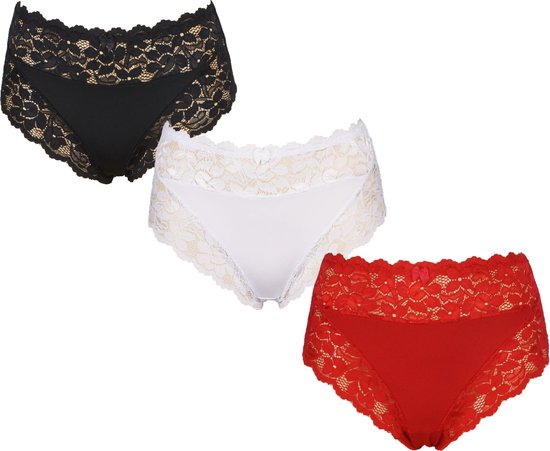 JC 3-Pack Dames tailleslips met kant H805 ass. Maat XL