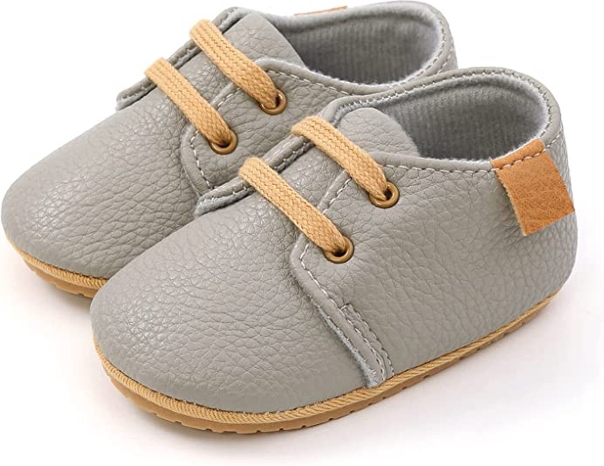 Steppies - Babyschoentjes PU Leer met Veters - Grijs - Maat 18-19