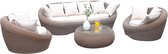 MYLIA Tuin loungeset van karamel gevolchten hars - zitbank & 2 fauteuils & salontafel - WHITEHEAVEN L 201 cm x H 66.5 cm x D 101 cm