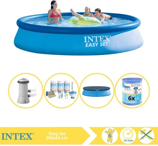 Intex Rond Opblaasbaar Easy Set Zwembad - 244 x 61 cm - Blauw - Inclusief Pomp Filters - Afdekzeil - Chloor
