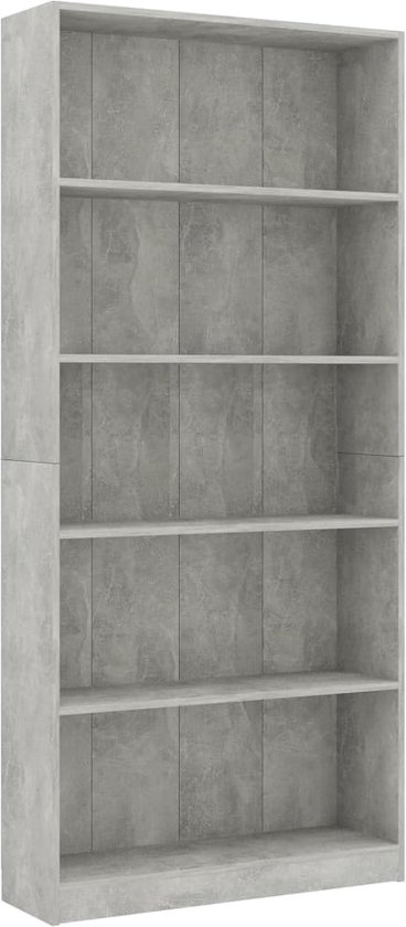 vidaXL-Boekenkast-met-5-schappen-80x24x175-cm-bewerkt-hout-betongrijs