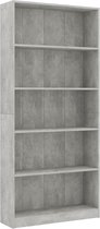 vidaXL - Boekenkast - met - 5 - schappen - 80x24x175 - cm - bewerkt - hout - betongrijs